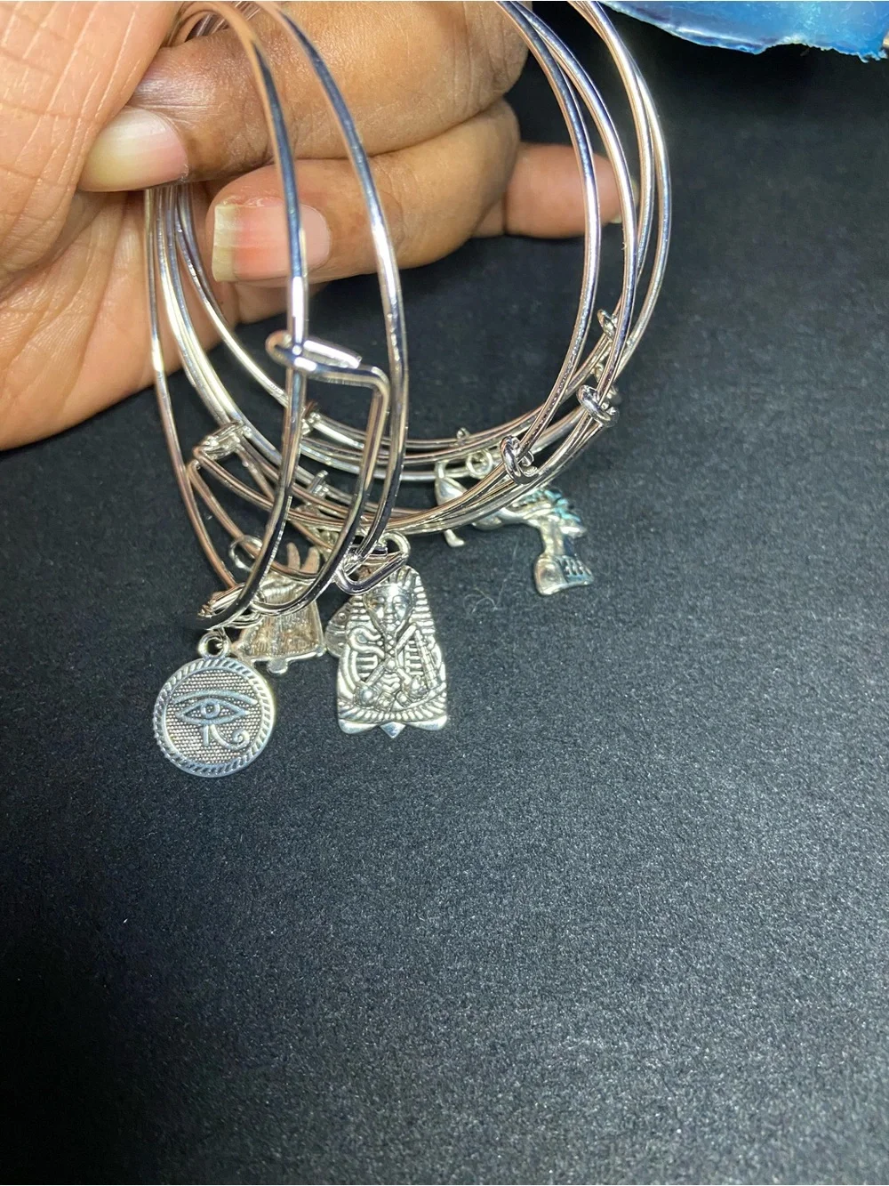 Silver Egyptian Charm Bangle Bracelet - Silver Set